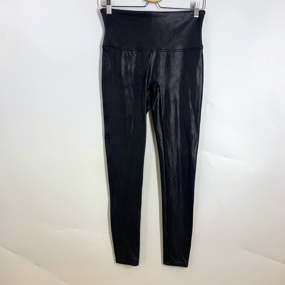SPANX Faux Leather Leggings #2437 Black High Waist Skinny Pants Women's‎ Size L